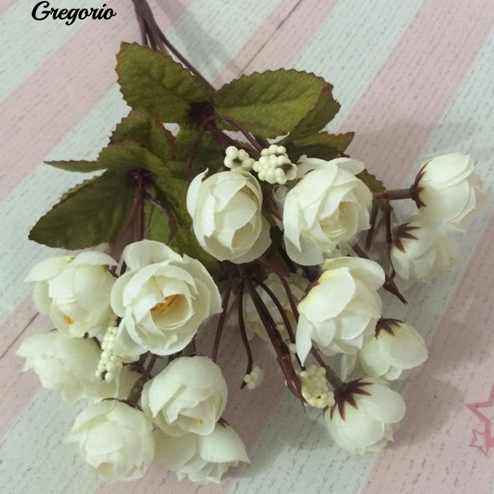 COD!Gregorio 1Pc 15 Heads Artificial Rose Silk Flower Camellia Peony Bouquet Party Room Decor