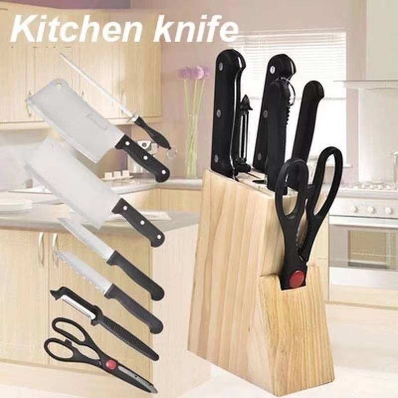 7 Pcs Kitchen Knife with Wood Knife Holder Knife Block Stand Knives