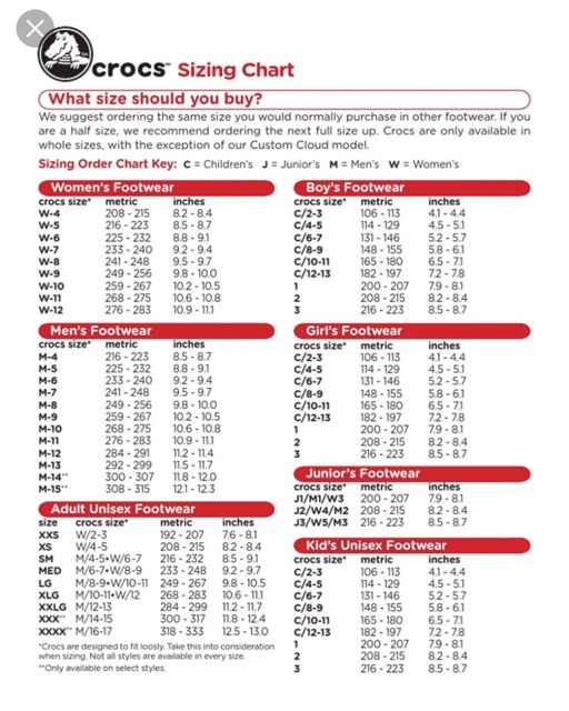 crocs size guide kids