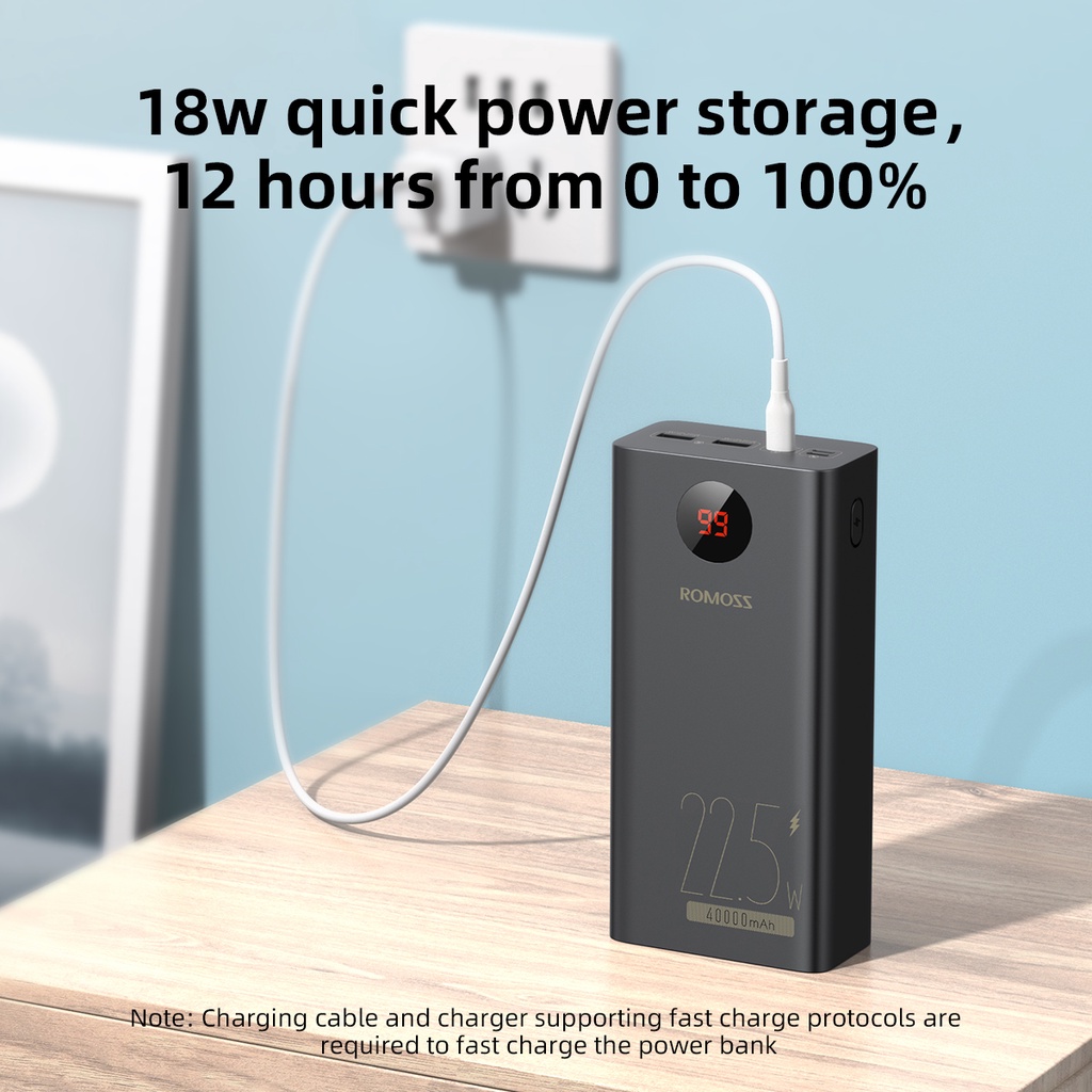 Romoss PEA40PF 40000mAh Power Bank 22.5W Two-Way Fast Charge PD20W Smart Digital Display Powerbank - Image 4
