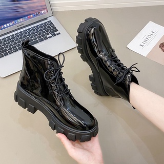 【COD】 Korean Fashion Women's Martin Boots Casual Platform Boots Student All-match Black Boots