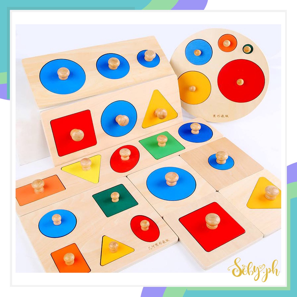 SOBY PH- Montessori Toys Multi Shape Wooden Knobbed Puzzle (Montessori ...