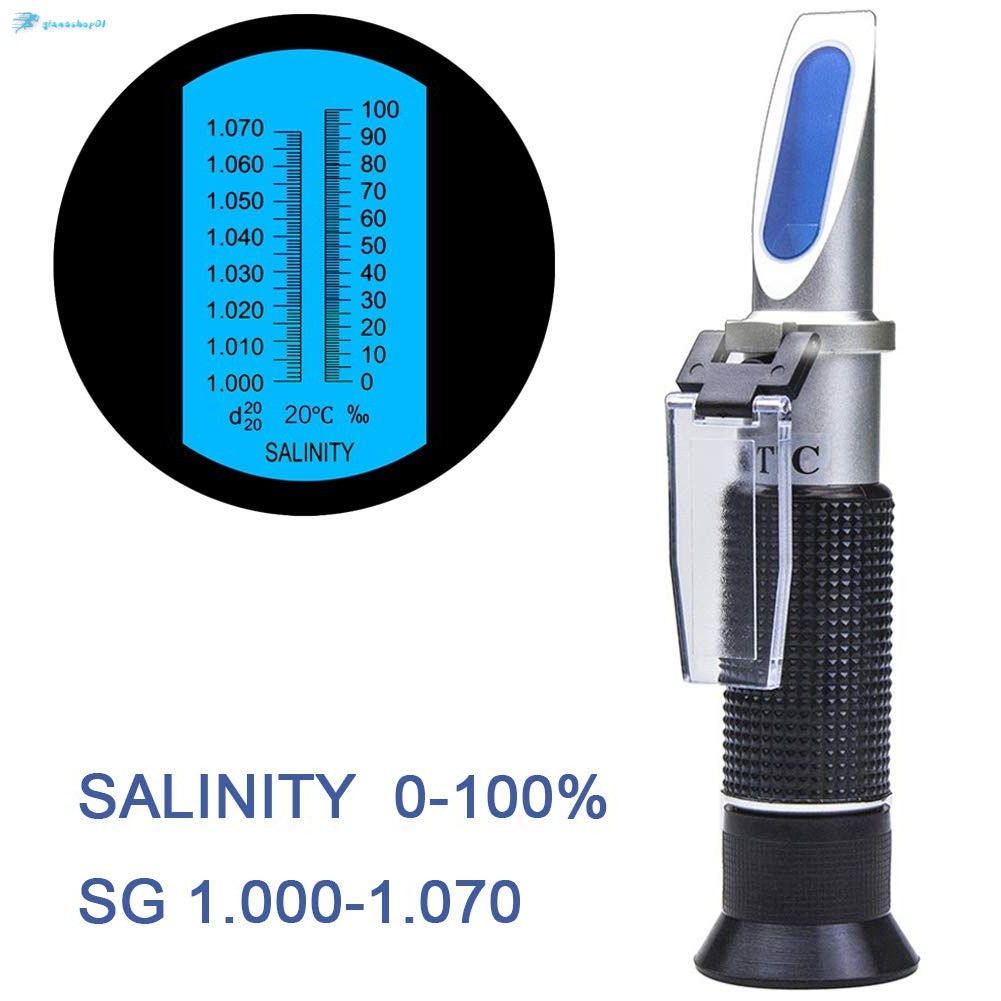 Salinity Refractometer Handheld 0-100% Salinometer Sea Water Salt Concentration Tester Meter with Automatic Temperature Compensation for Seawater and Marine Fishkeeping Aquarium 