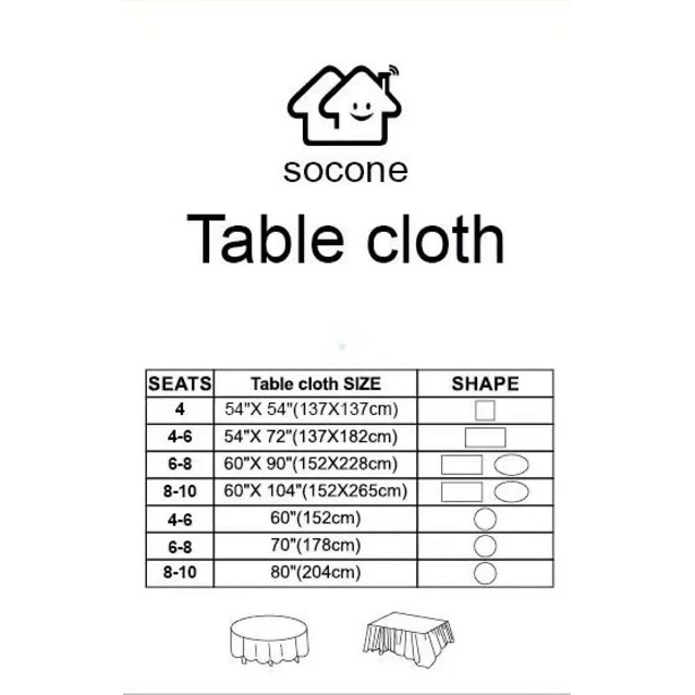 Socone Linen Rectangle 54x72in 4 6, What Size Tablecloth For 6 Seater Rectangular Table
