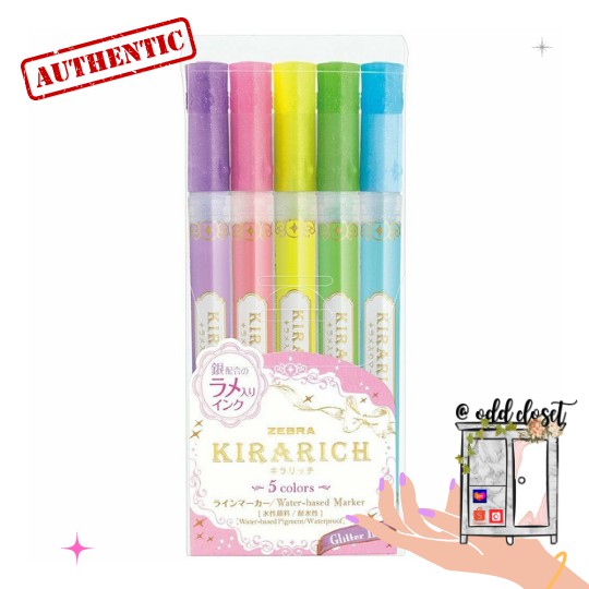 Pack of 5 Zebra Glitter Highlighter Kirarich WKS18-5C 