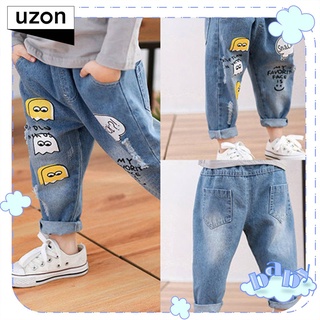 Uzon Kids Jeans Korean Style Boys Elastic Waist Ripped Jeans