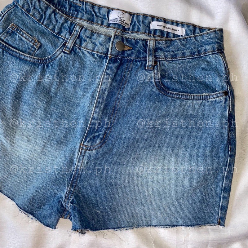 high rise blue jean shorts