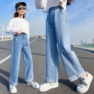 Girls' New Style Straight Jeans Spring Autumn Loose Wide Leg Pants ...