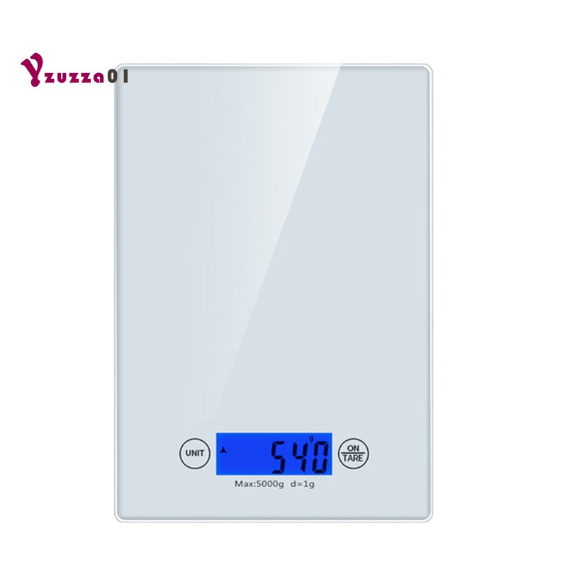 5Kg Household Mini Portable Digital PressControl Food Weighing LCD Screen Glass Kitchen Scale ,White