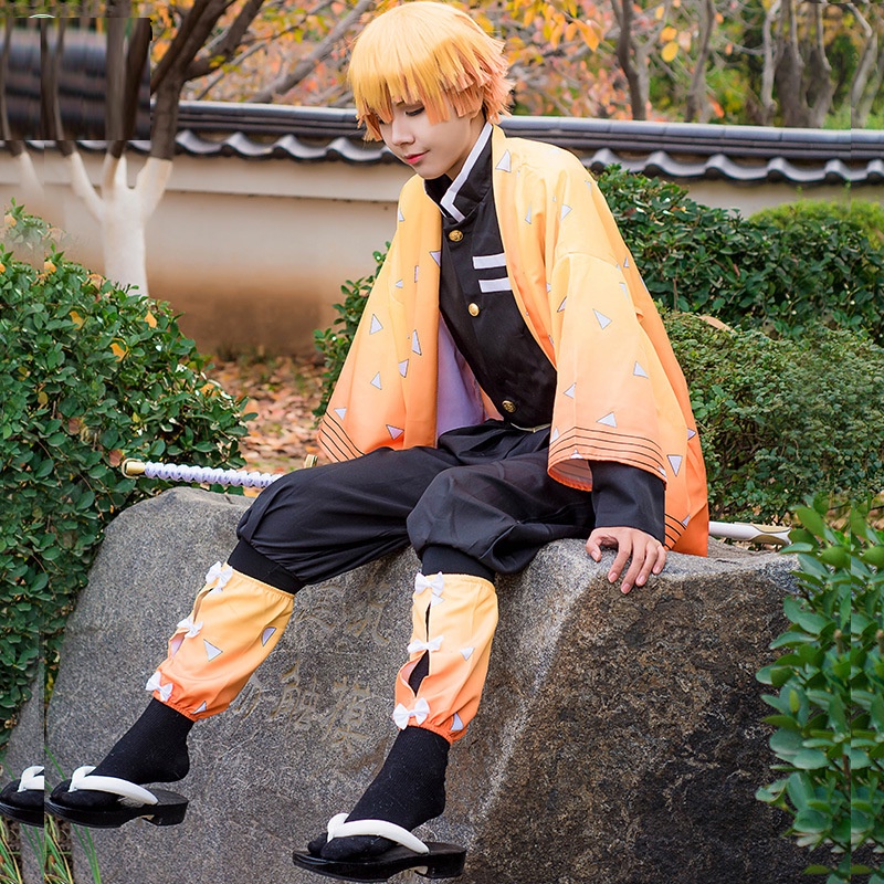 Demon Slayer Agatsuma Zenitsu Cosplay Costume Anime Kimetsu No Yaiba