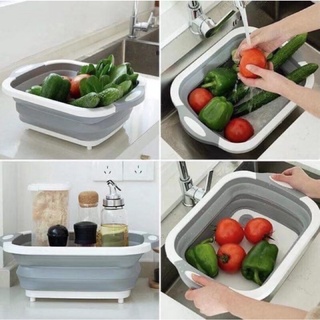 Folding Cutting Board Basket Collapsible Dish Tub With Draining Plug Colander Fruits Vegetable #2