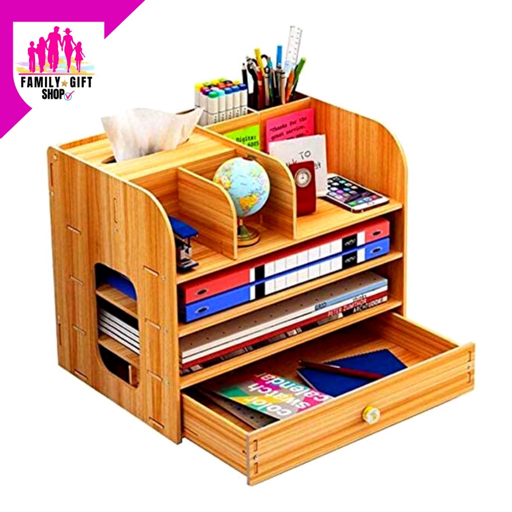 Wooden Desk Organizer MultiFunctional DIY Pen Holder Box Office