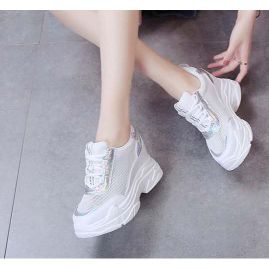 Korea Women Hidden Wedge Sneakers High Heel Rubber white Shoes | Shopee  Philippines