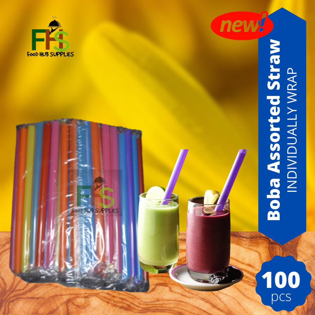 Boba Colored Straw 100's (assorted and individually wrap) Shopee