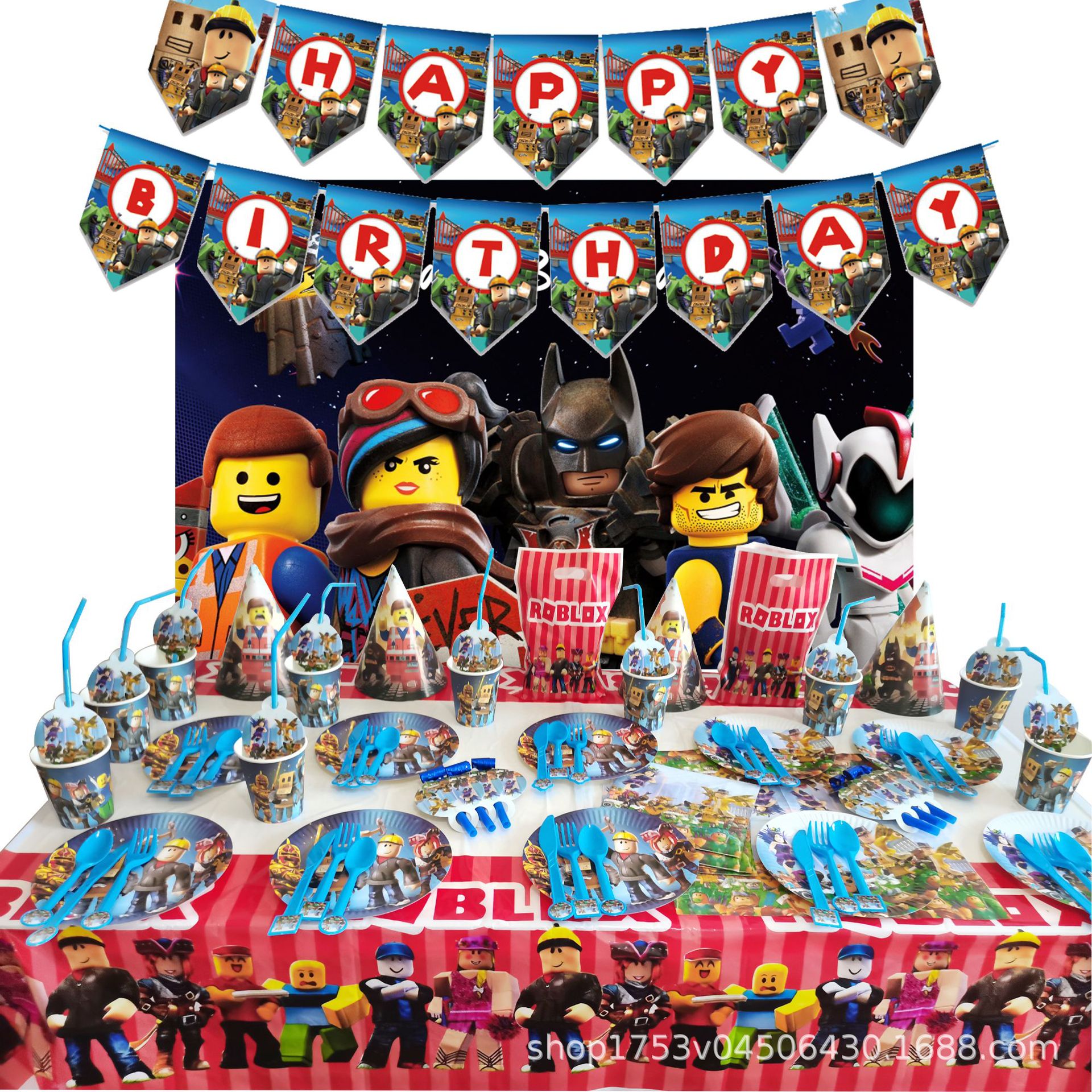 Roblox Sandbox Game Theme Birthday Party Decoration Cake Cup Paper Plate Hat Pull Flag Tableware Set Needs Shopee Philippines - roblox birthday party hat