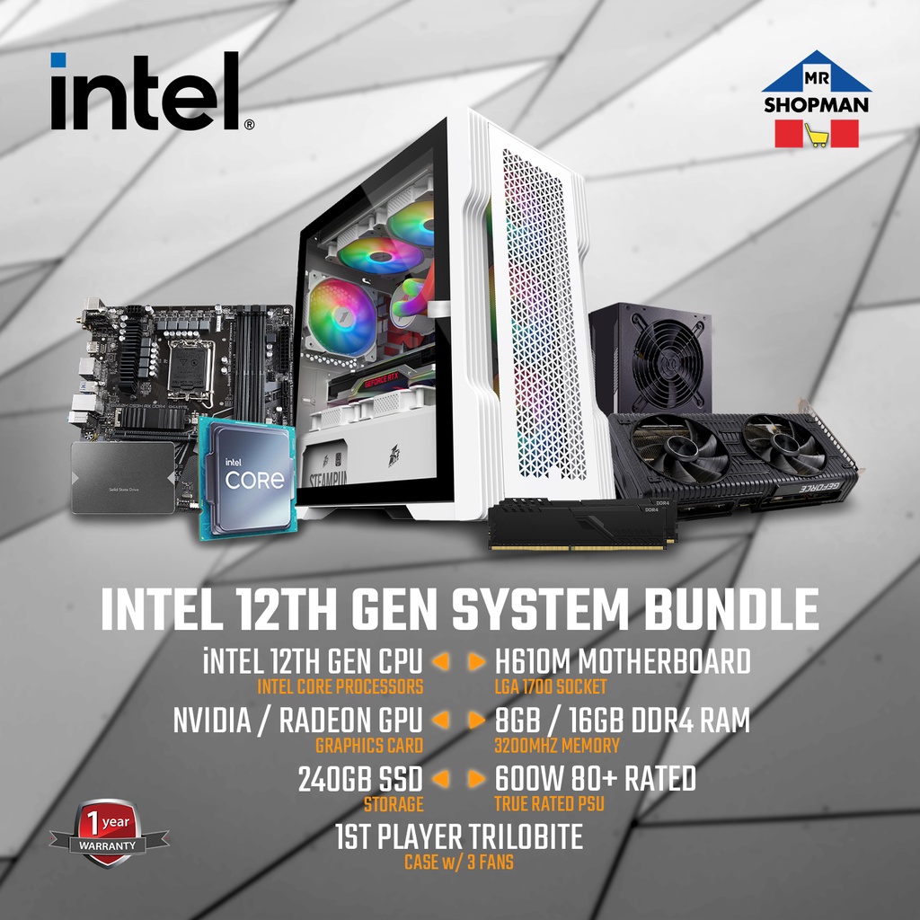 Intel Core I3 12100f I5 12400f I5 12600k W Gtx Rtx Radeon Rx Desktop Pc Build System 8658