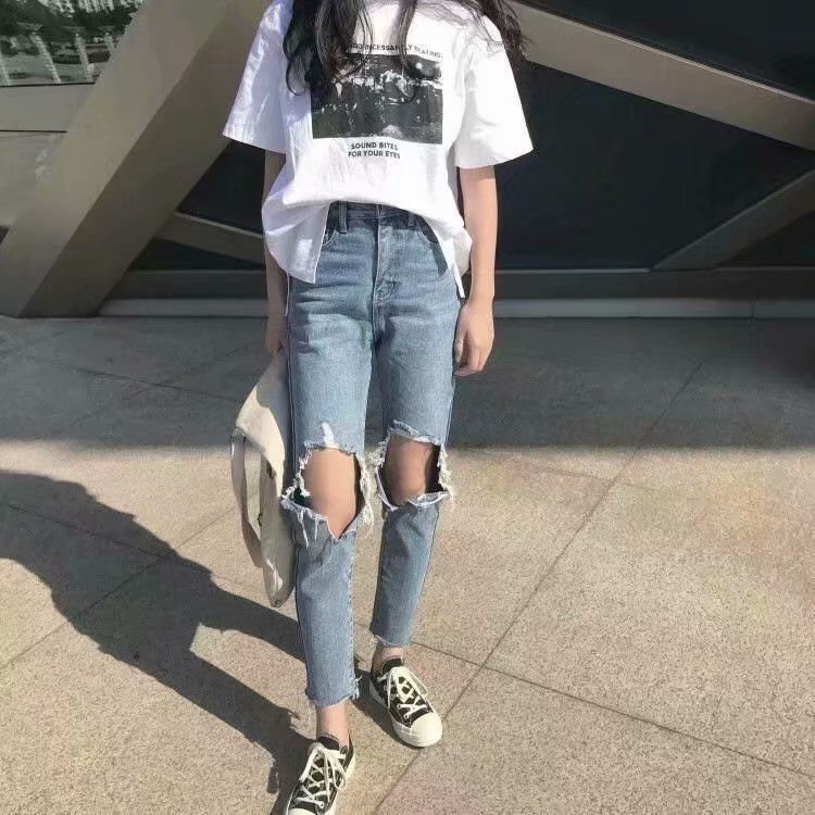 jeans with big knee holes