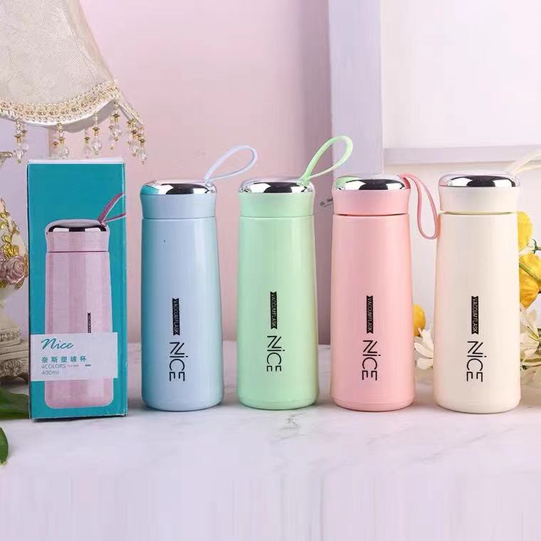 Shilily Nice Cup Glass Bottle Tumbler Creative Leakproof Water Cup 400ml Double Layer Stainless