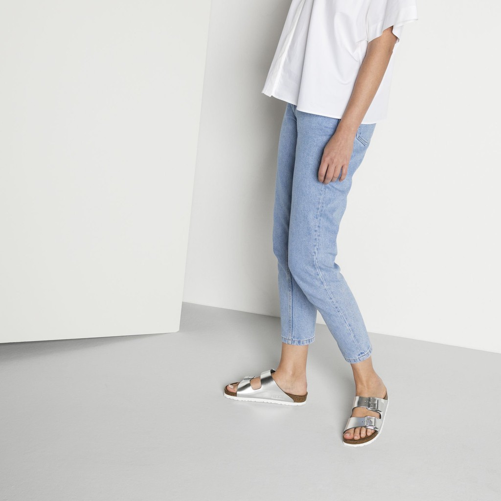 ladies silver birkenstocks
