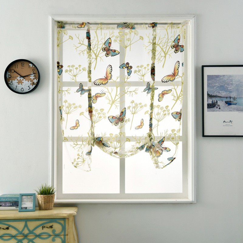 Butterfly Pattern Short Sheer Curtains Roman Blinds Tulle ...