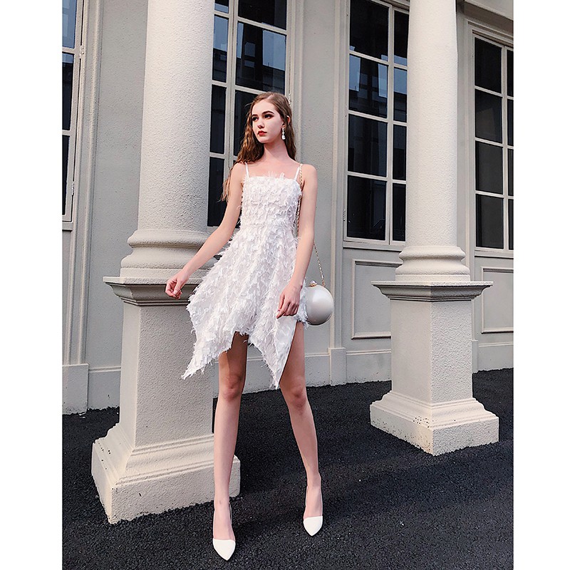 Fairy Angel Wedding Dress White Feather Short Bridesmaid