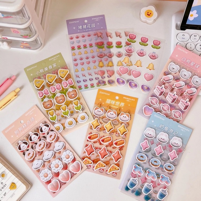 Cute Aesthetic 3 Types of Sticker Sheets PVC Epoxy Paper Sticker ...