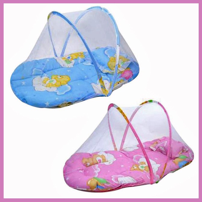 baby mattress with mosquito net and pillow