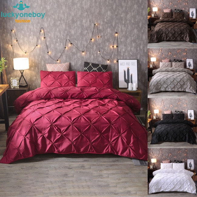 3pcs Set Solid Color Alford Pintucks Luxurious Duvet Covers