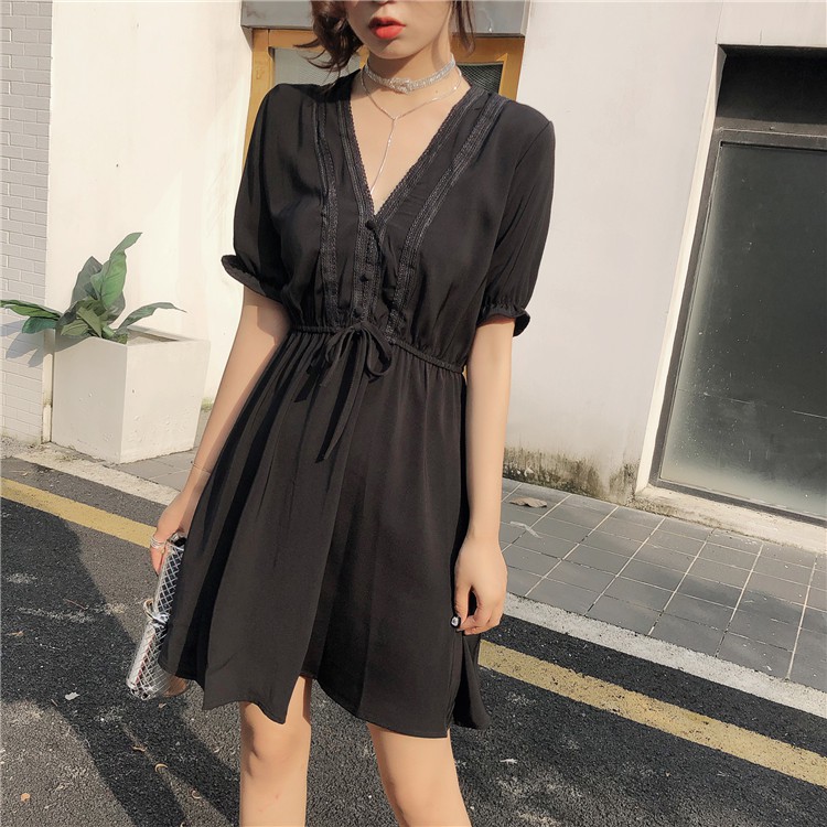 black lace shoulder dress