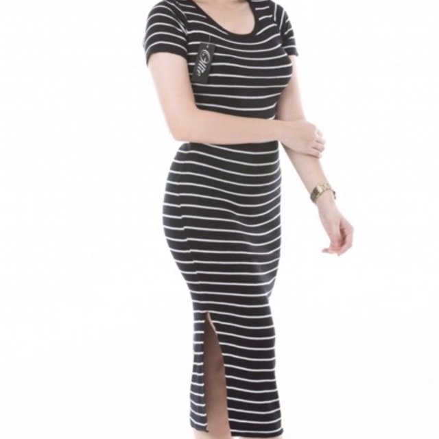 black and white striped tee shirt dress