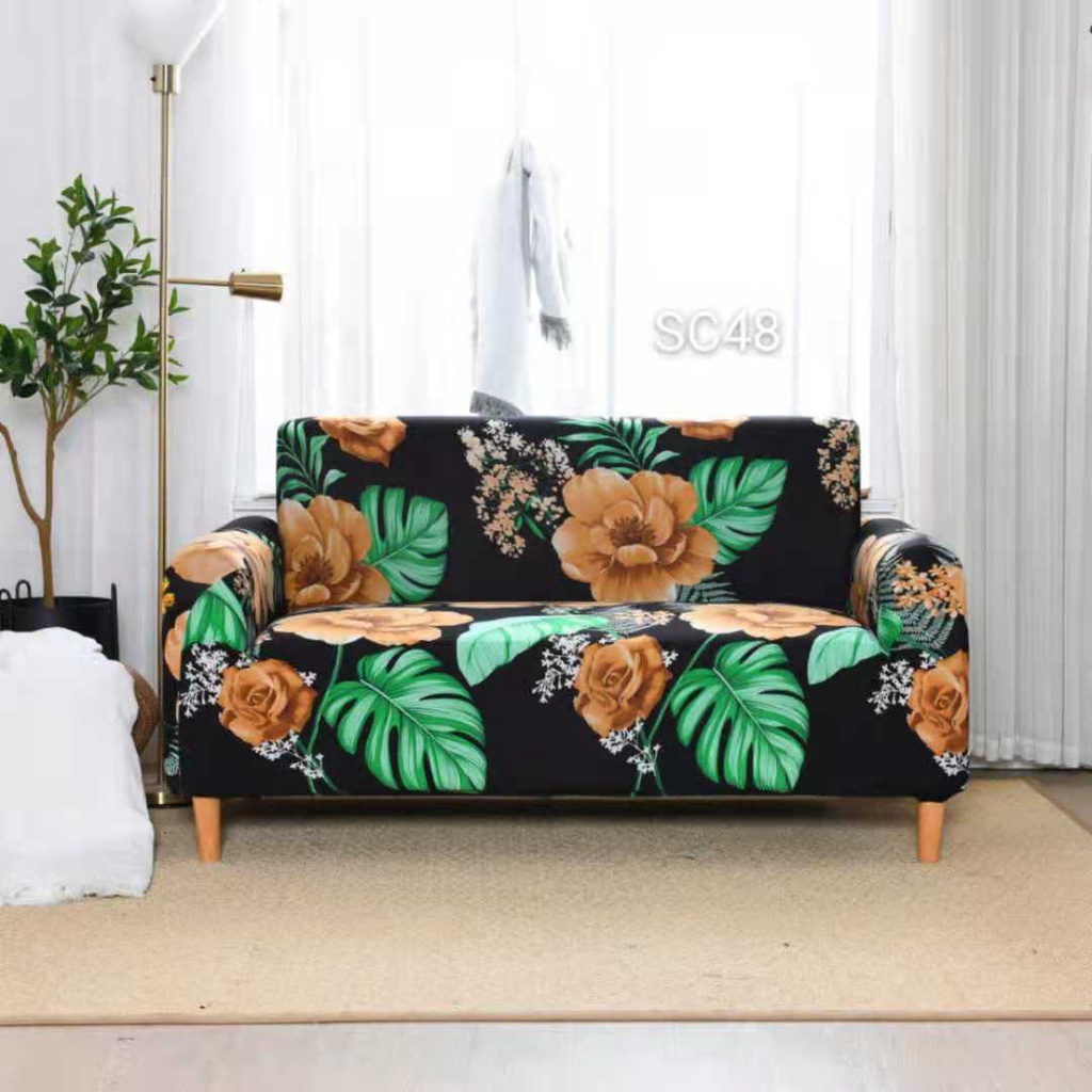 Black Flower Leaf New Sofa Cover Clear Home Decoration Room Decor Flower in full bloom Stretchable