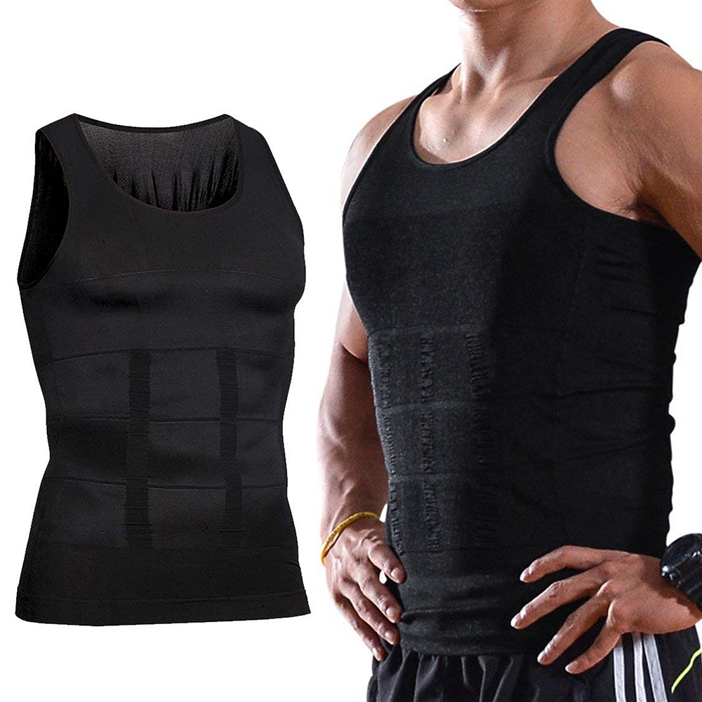 Body Slimming Shaper For Men Chest Compression Shaper Vest Top Black