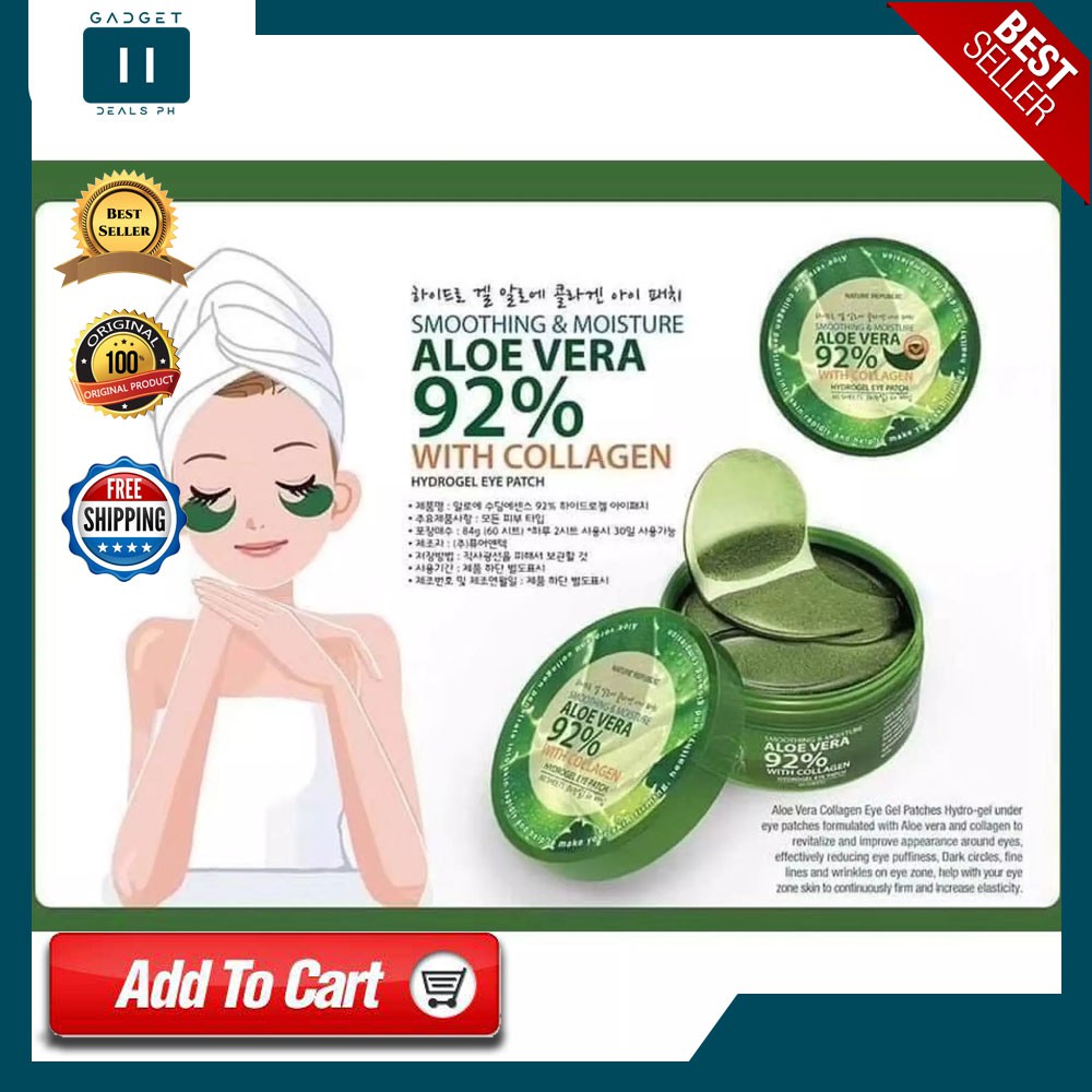 Nature Republic Aloe Vera 92 With Collagen Hydrogel Eye Patch Eyebags Remover 60 Sheets 144