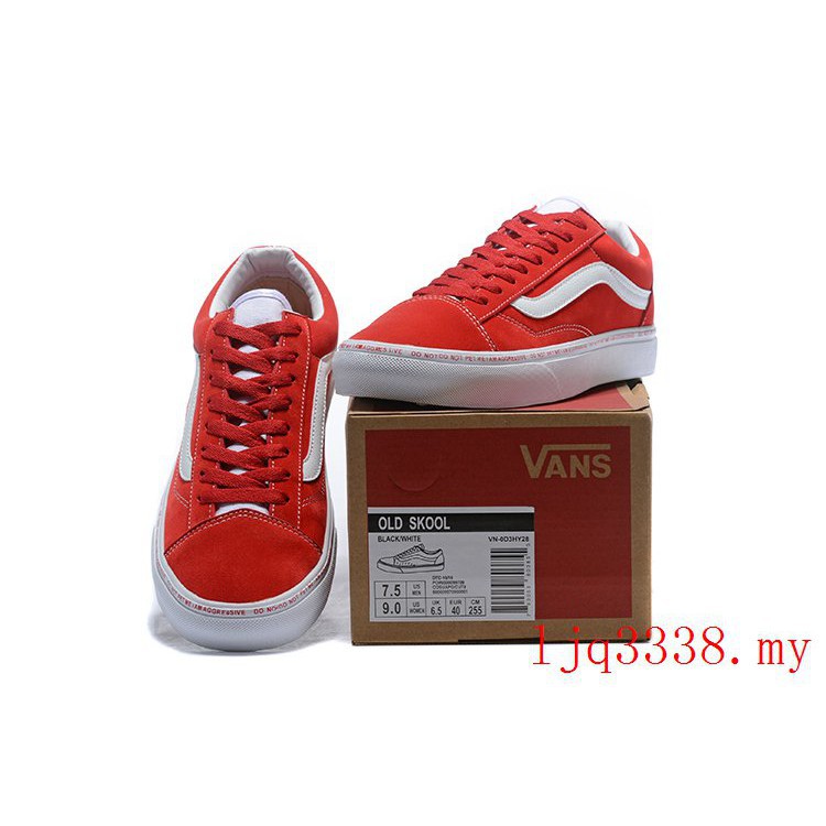 red and black low top vans