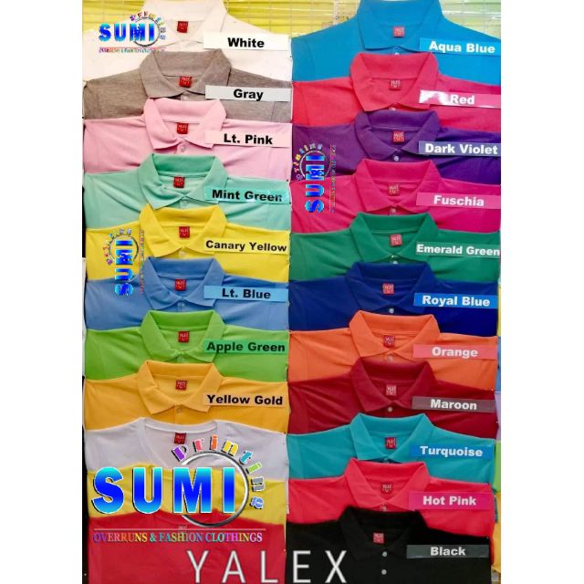 Yalex Polo Shirt Color Chart