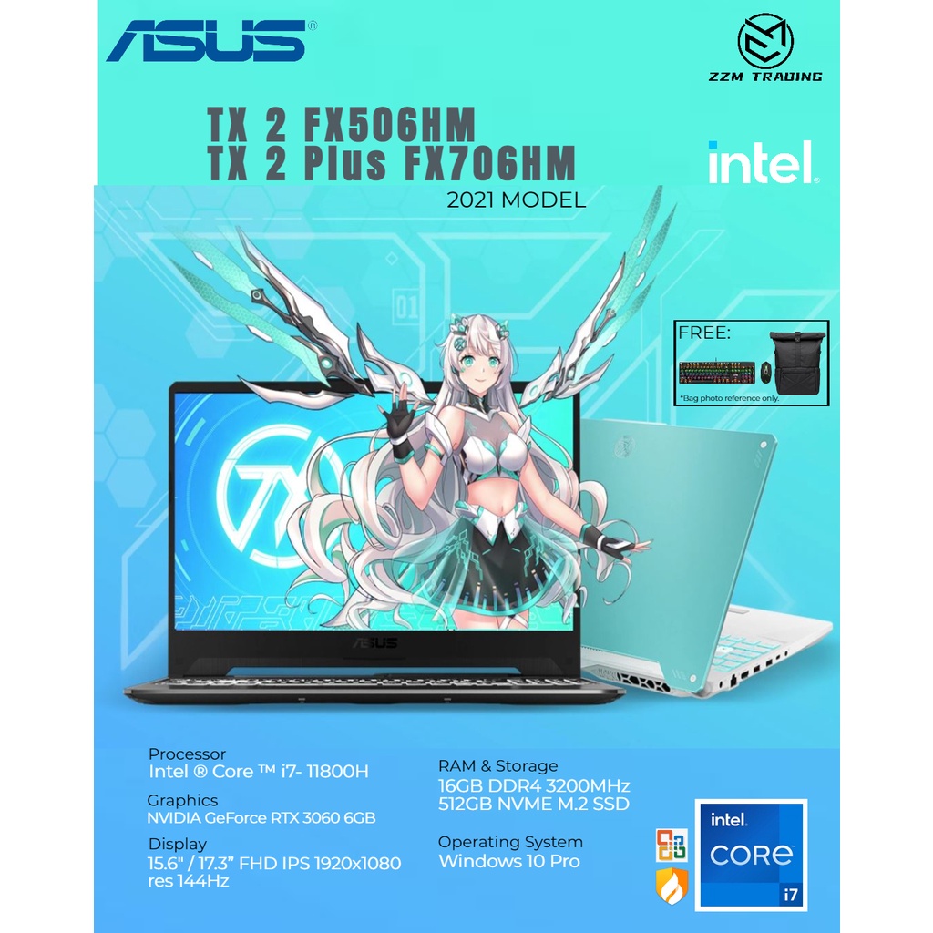 Asus TX2 FX506HM/ FX706HM 2021 Model 11th Gen Intel Core i7- 11800H 15. ...