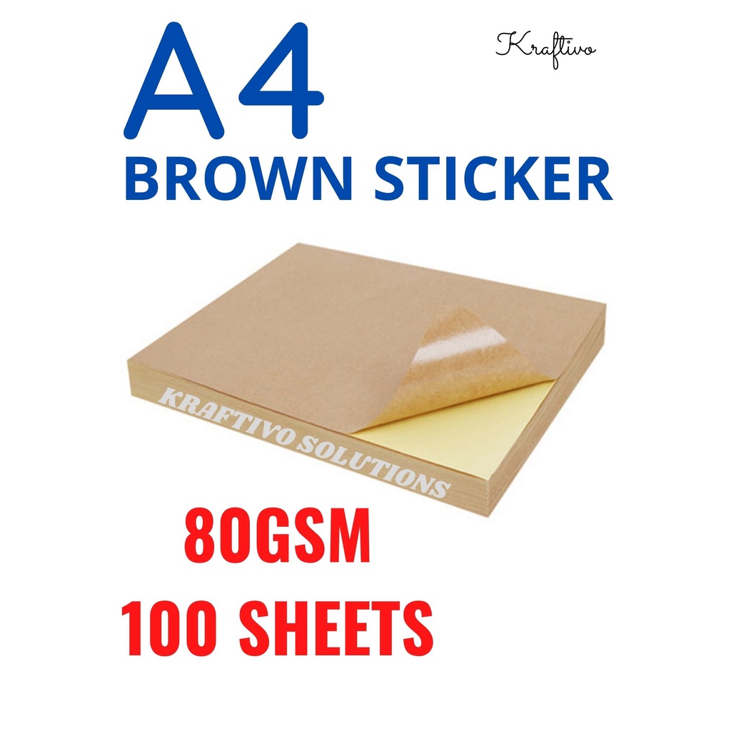 A4 PRINTABLE BROWN KRAFT STICKER 100 SHEETS / A4 KERTAS PELEKAT COKLAT