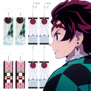 Anime Demon Slayer Charm Tanjiro Earrings Ear Clips Kimetsu No Yaiba Cosplay Acrylic Drop Earings for Women Set #1