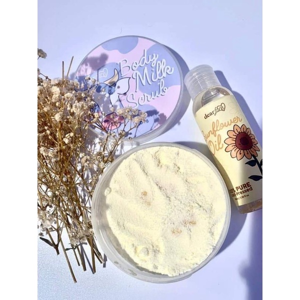 (WITH FREEBIE)DEARFACE Body milk scrub and Sunflower oil Shopee