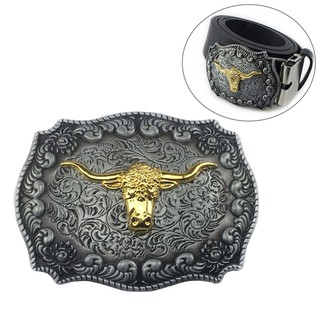 Men Boy Belt Buckle Golden Long Horn Bull Western Cowboy Style Antique Gift Kid 