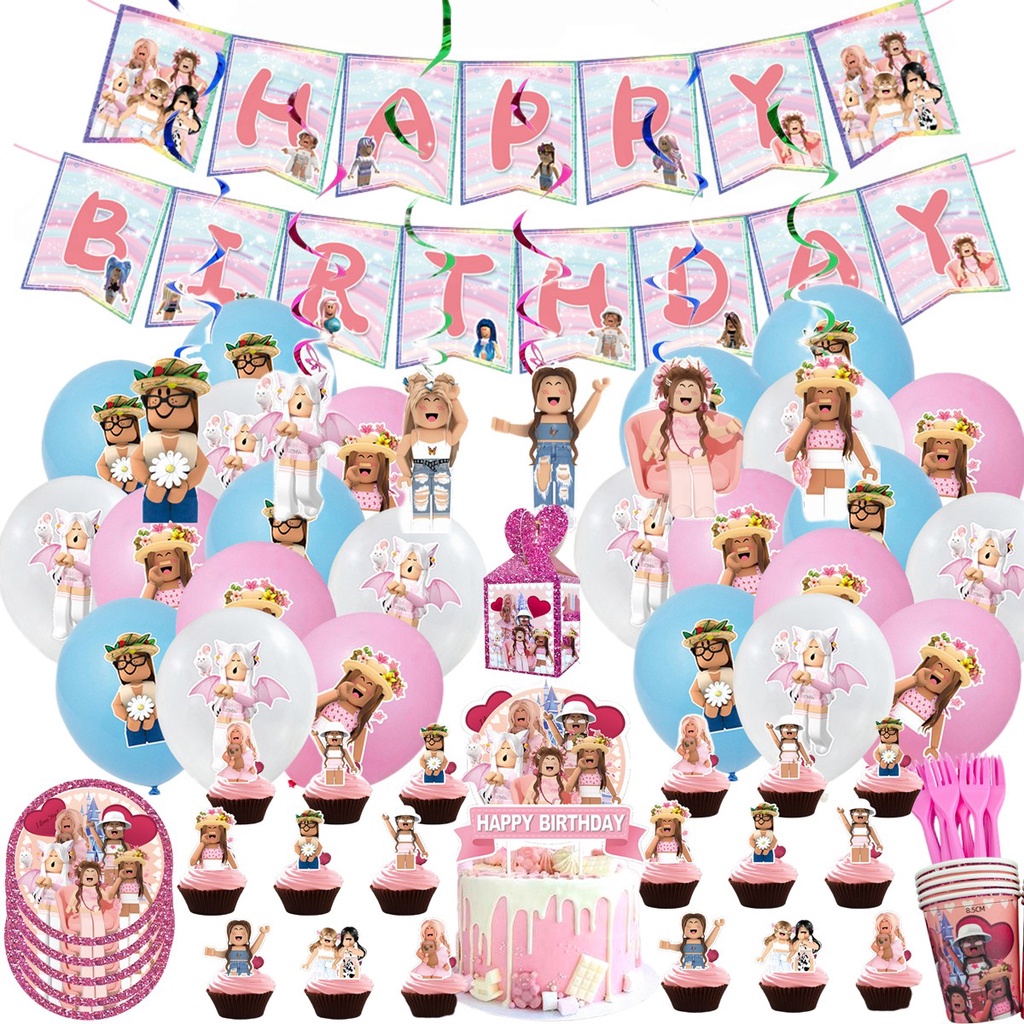 Roblox Theme Birthday Party Decoration For Girl Pink Color Roblox Party Backdrops Girl Roblox