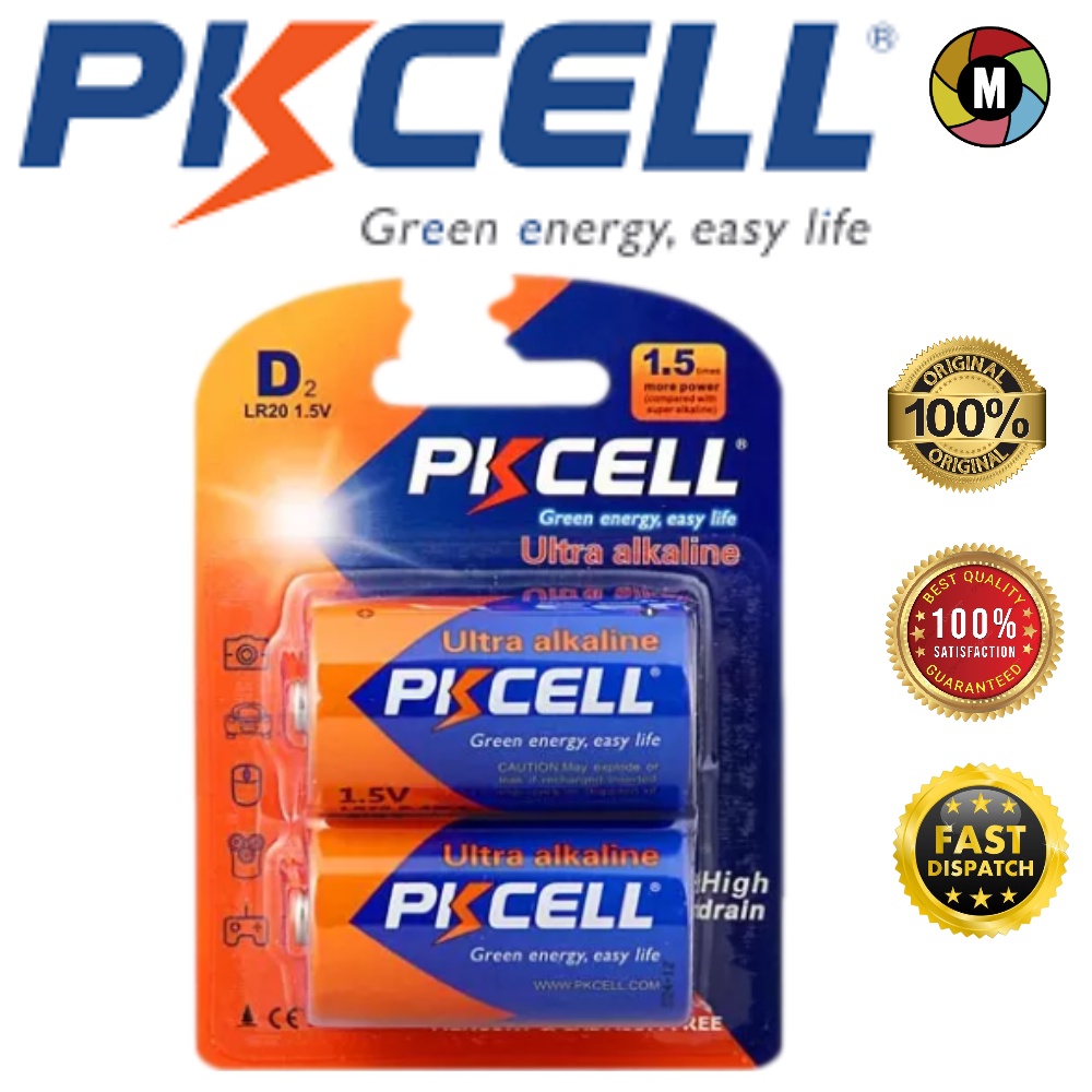PKcell 1.5v Type D Battery (LR20) Alkaline Battery Pack of 2's in