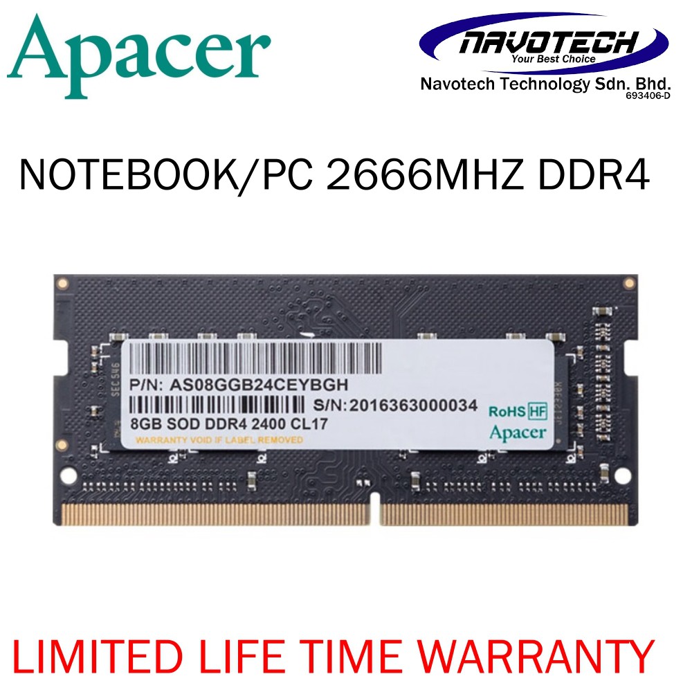 Apacer RAM SODIMM/LODIMM Memory Notebook/Laptop/Desktop PC (4GB/8GB ...