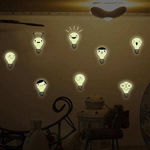 Bk 8 Pcs Light Bulb Glow In The Dark Ceiling Wall Stickers Baby Bedroom Home Decal