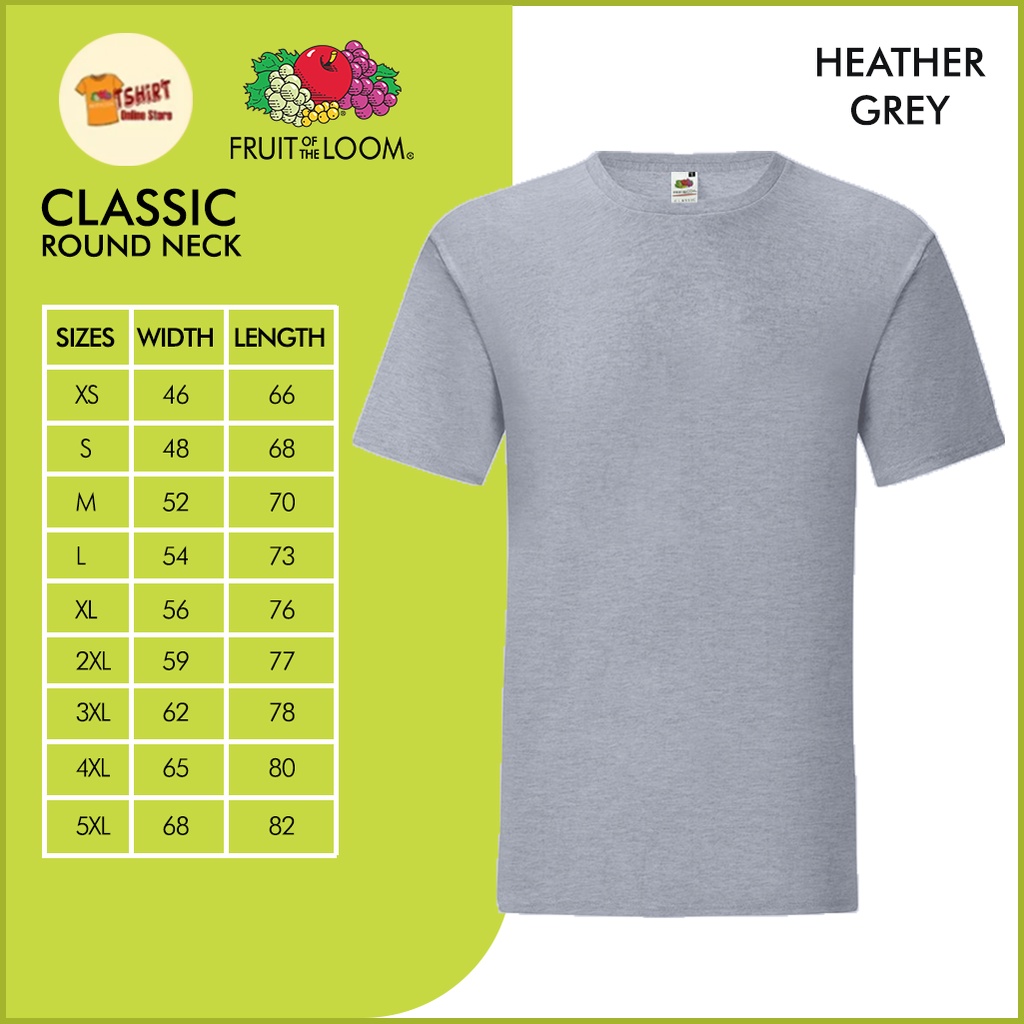 Tshirt Round Neck Heather Grey Fruit of the Loom Classic Shopee