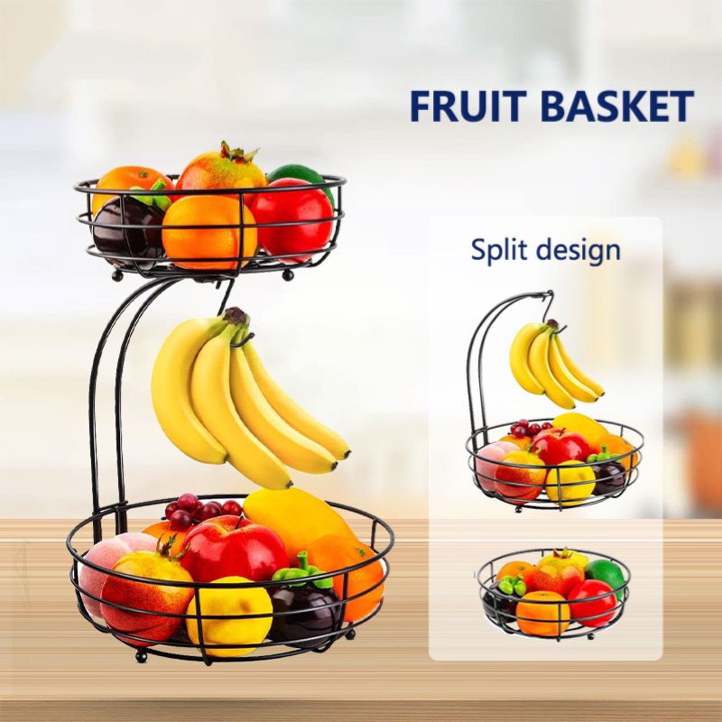 2 Tier Fruit Basket for Table Display Fruits Stand Organizer Tray