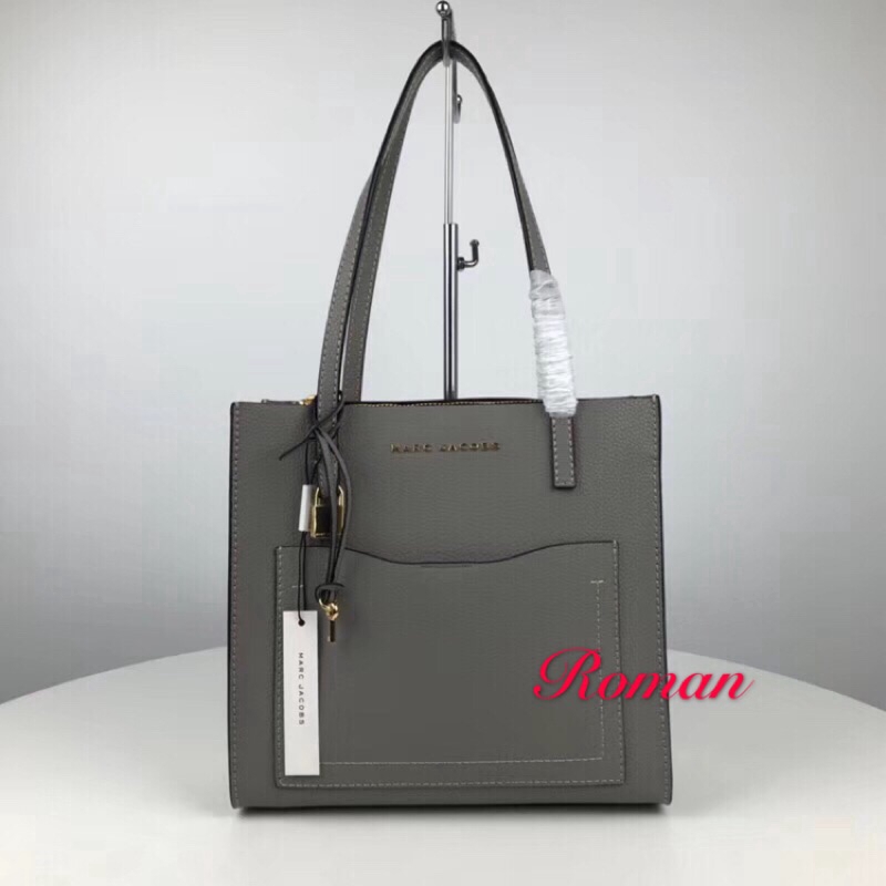 grey leather handbag