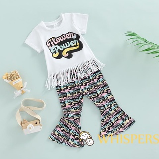 WHISPERS-1-6Y Little Girls 2Pcs Clothes Sets Outfits Short Sleeve Letter Print Tassels Pullover T Shirts+ Colorful Flared Pants #2
