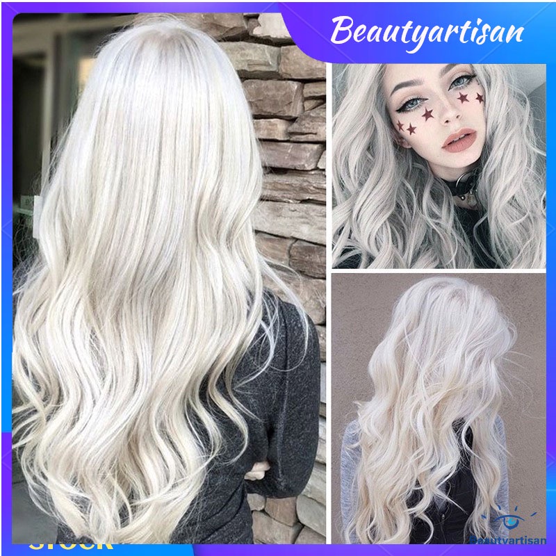 Long Silver Big Wave Wig,Black Gradient Silver Curly Wig,Long Curly Wig,Wig For White Women,Cosplay Wig,Heat Resistant,Europe America Wig