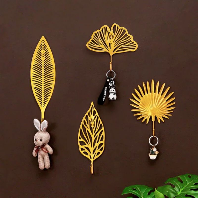 luxury-golden-leaf-key-hook-key-holder-metal-leaf-wall-leaf-decoration